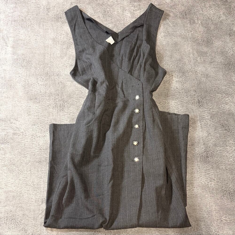 Charcoal Pinstripe Tailoured Maxi Sleeveless Dress